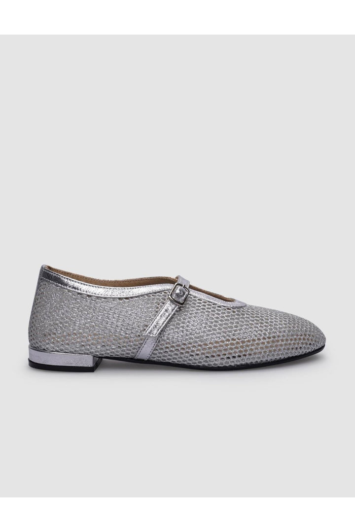 Cabani Shoes Ballerines pour femmes en cuir véritable gris avec détail de boucle en filet à 100%. - Gris