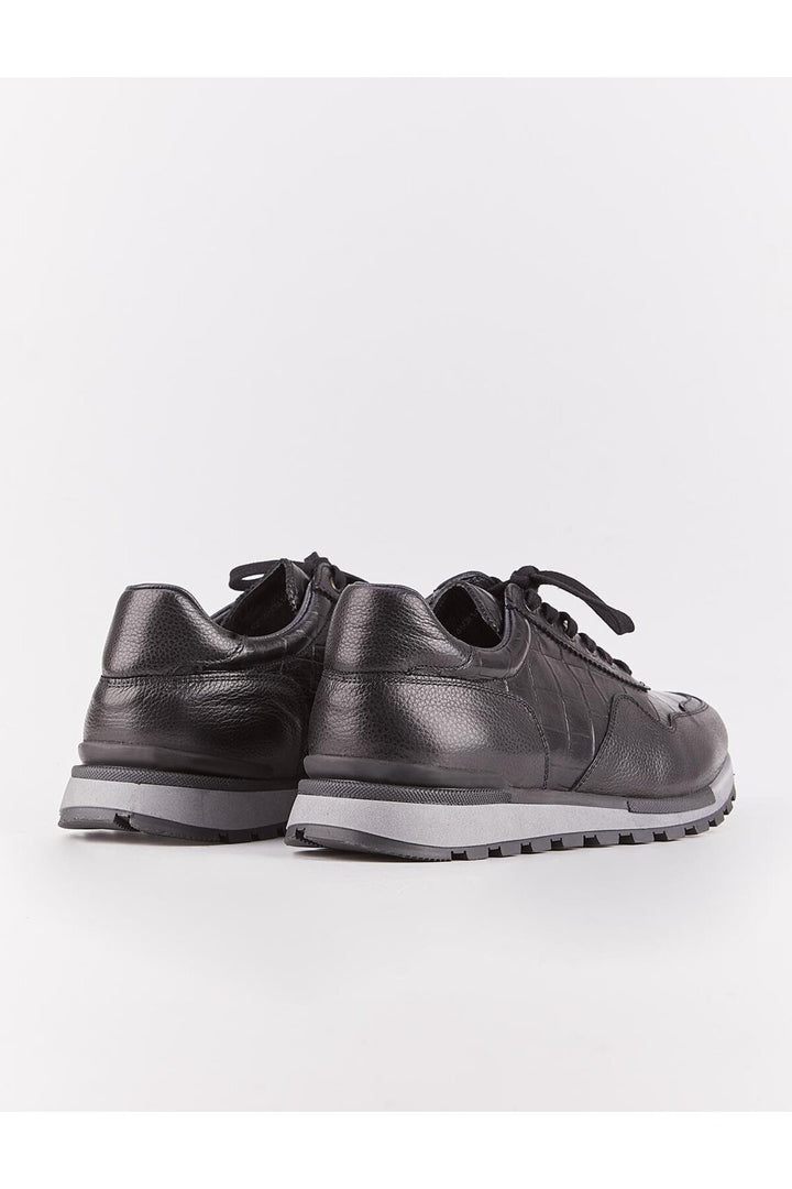 Cabani Shoes Chaussures de sport pour hommes en cuir véritable, noires, à lacets et à motifs. - Noir