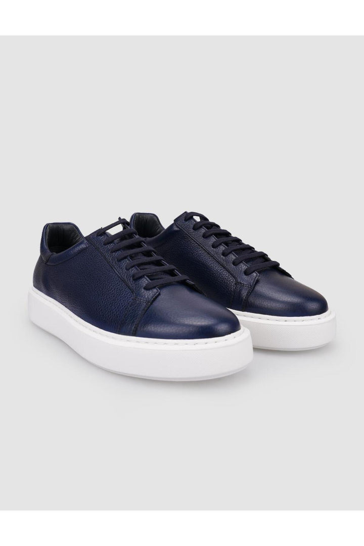 Cabani Shoes %100 Cuir véritable Baskets pour hommes à lacets Bleu marine - Bleu