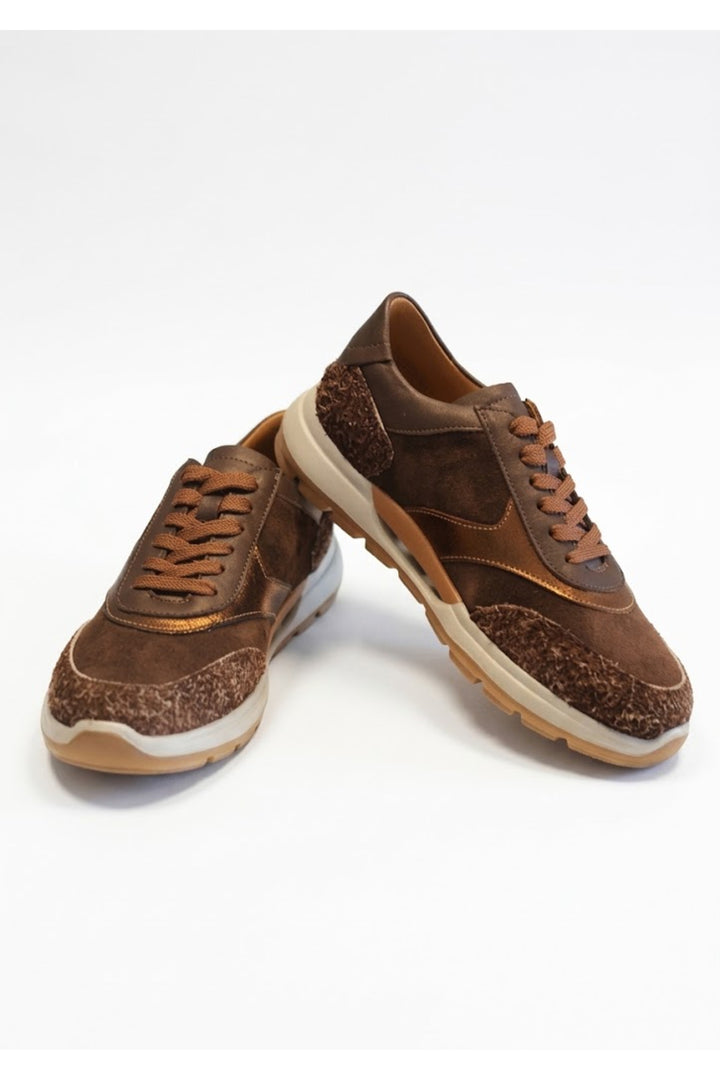 Wavelys MARA Chaussures de sport élégantes en cuir véritable, flexibles et confortables, à semelle confortable. - Marron