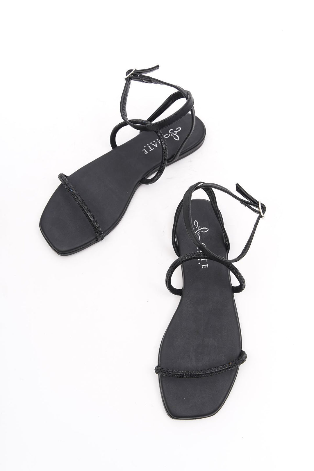 Wavelys Reta Sandale Femme Basse Été à Strass Brillant - Noir