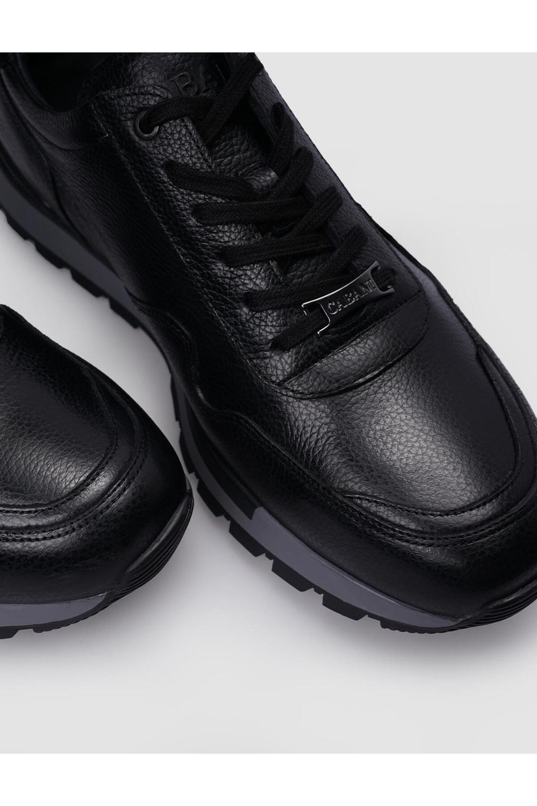 Cabani Shoes Chaussures de sport pour hommes en cuir véritable, noires, à lacets, avec semelle grise. - Noir