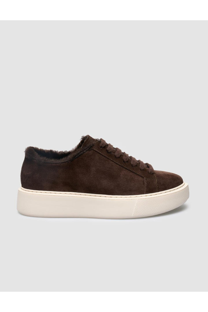 Cabani Shoes Baskets pour femmes en cuir véritable 100 % marron en daim avec fourrure. - Multicolore