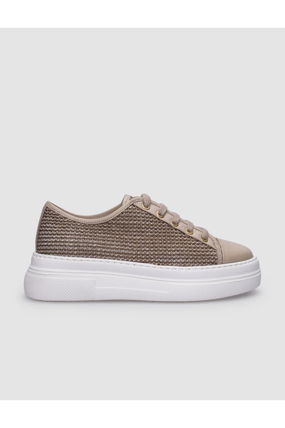 Cabani Shoes Baskets de sport pour femmes en cuir véritable beige à lacets 100% - Multicolore