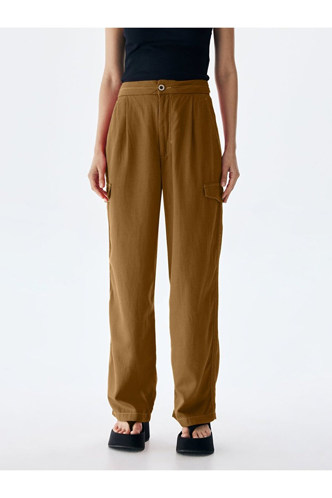 LTB Pantalon cargo marron aspect lin
