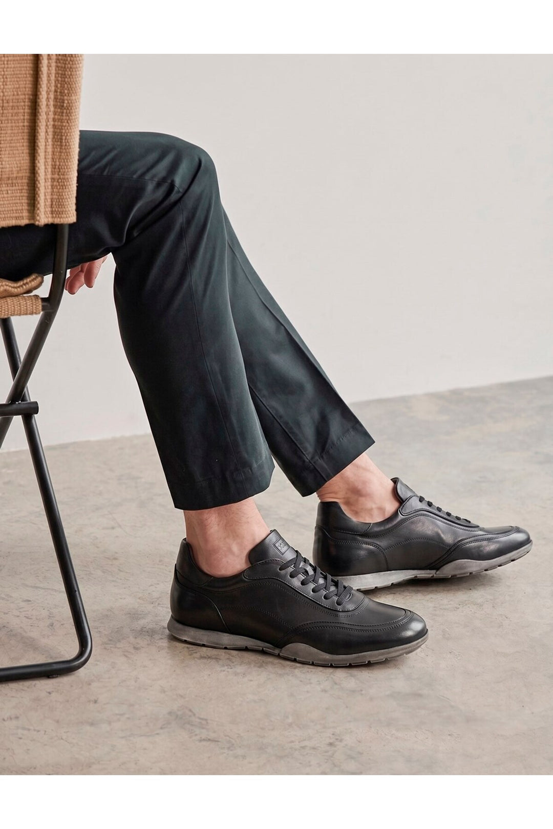 Cabani Shoes Baskets décontractées pour hommes en cuir véritable noir - Multicolore