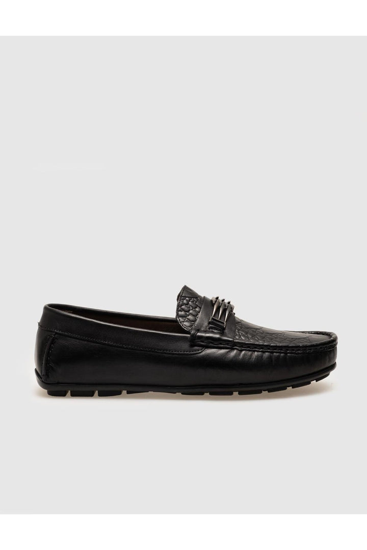 Cabani Shoes Loafer pour homme en cuir véritable avec détails noirs - Noir
