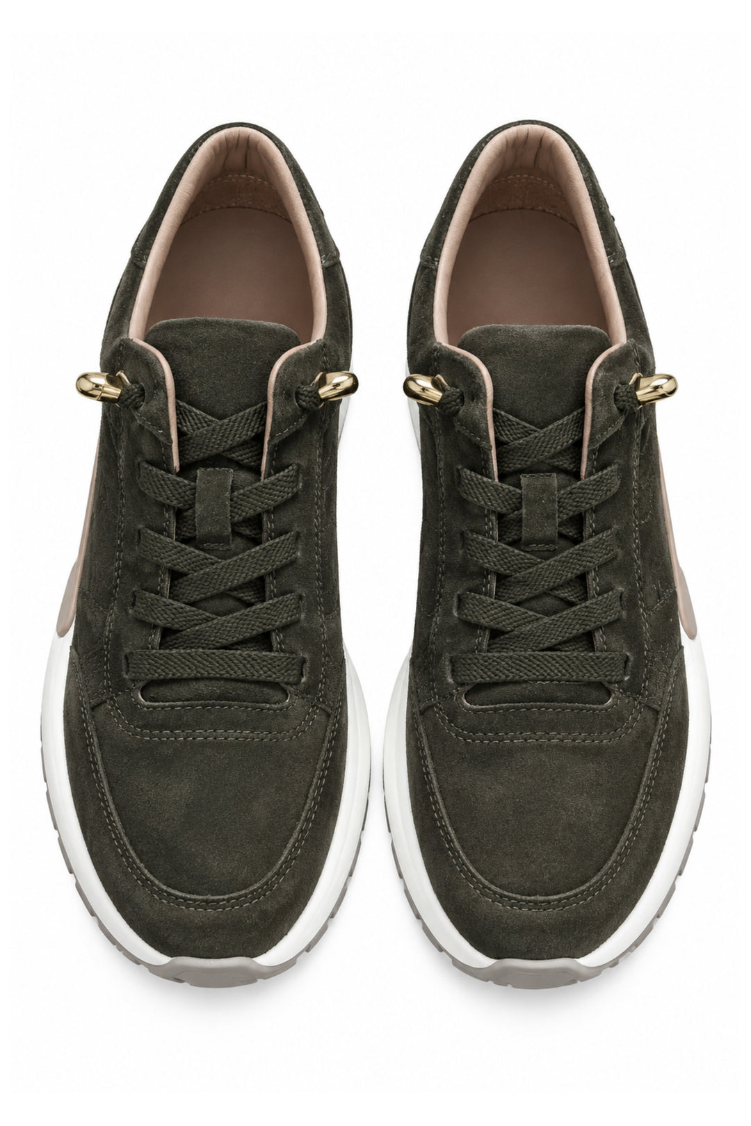 Wavelys MARA Chaussures de marche et de sport élégantes en nubuck véritable avec lacets intelligents, semelle confortable, couleur kaki. - Kaki