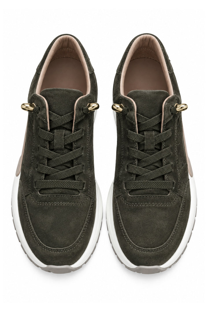 Wavelys MARA Chaussures de marche et de sport élégantes en nubuck véritable avec lacets intelligents, semelle confortable, couleur kaki. - Kaki