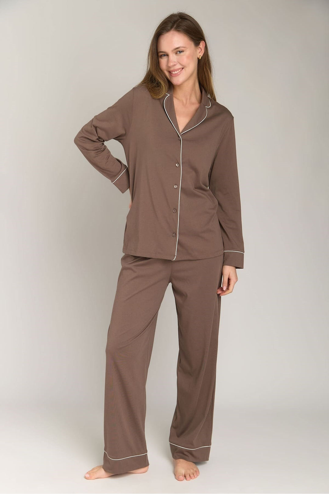 Lovely Things NINA Ensemble de Pyjama en Maille à Manches Longues - acı Marron