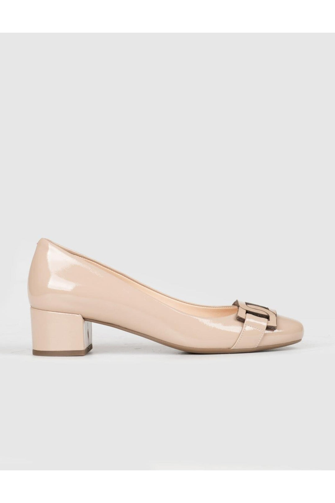 Cabani Shoes Chaussures à talons épais en cuir véritable beige verni pour femmes - Multicolore