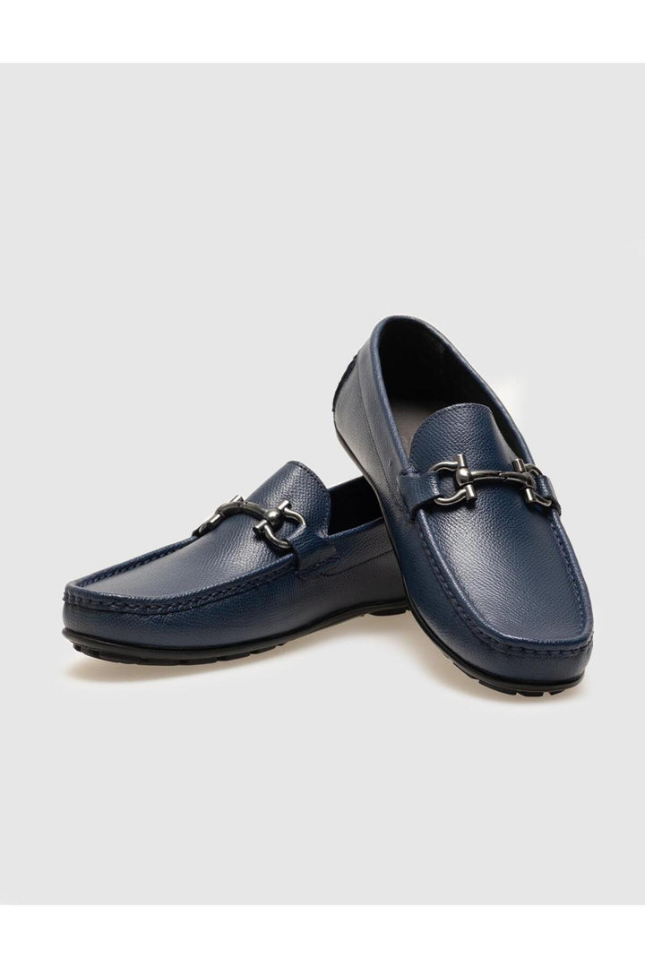 Cabani Shoes Chaussures Loafer pour Homme en Cuir Véritable Bleu marine avec Accessoires Métalliques - Bleu marine