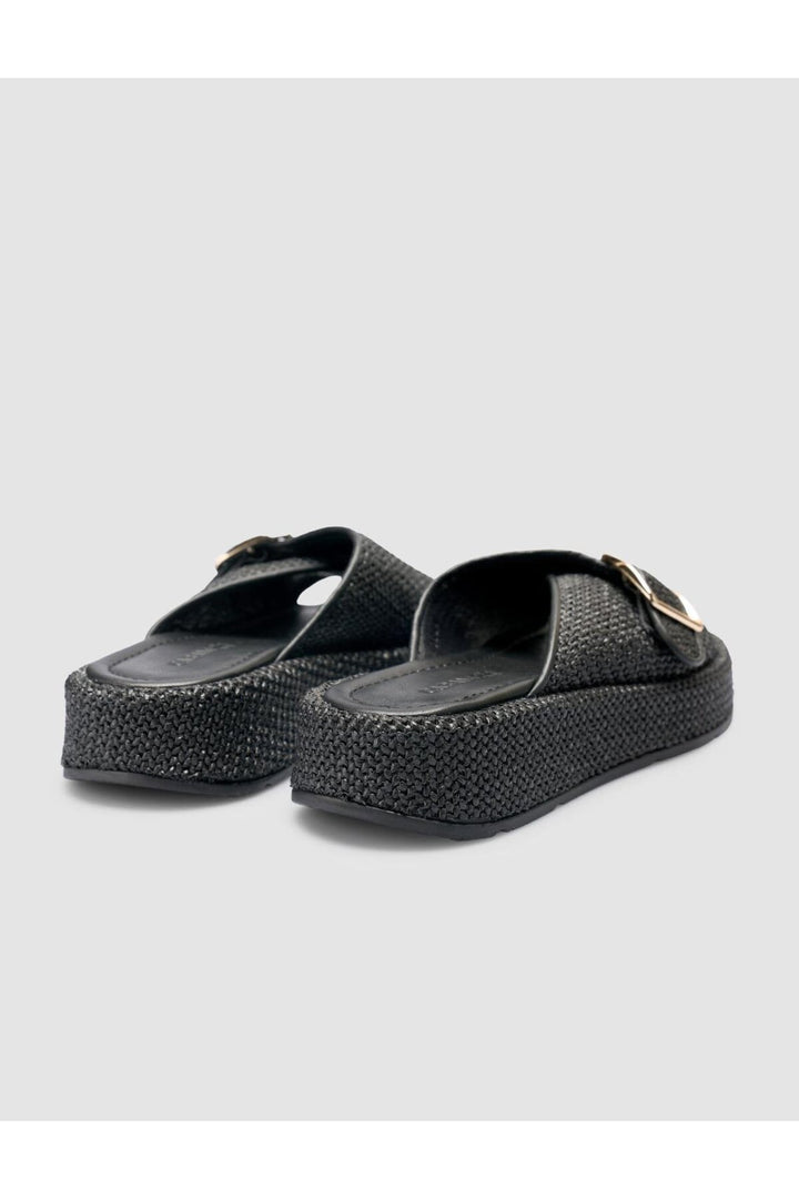 Cabani Shoes Sandales noires pour femmes avec détails en osier - Noir