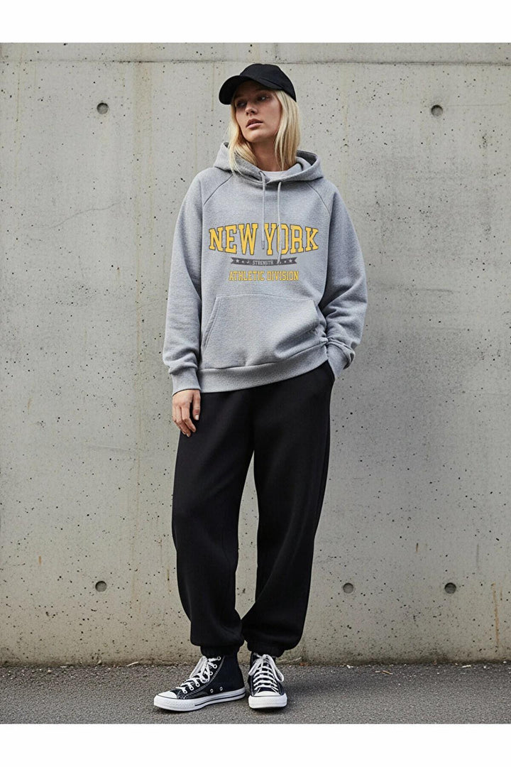 LTB Sweat-shirt gris à capuche avec slogan à manches longues