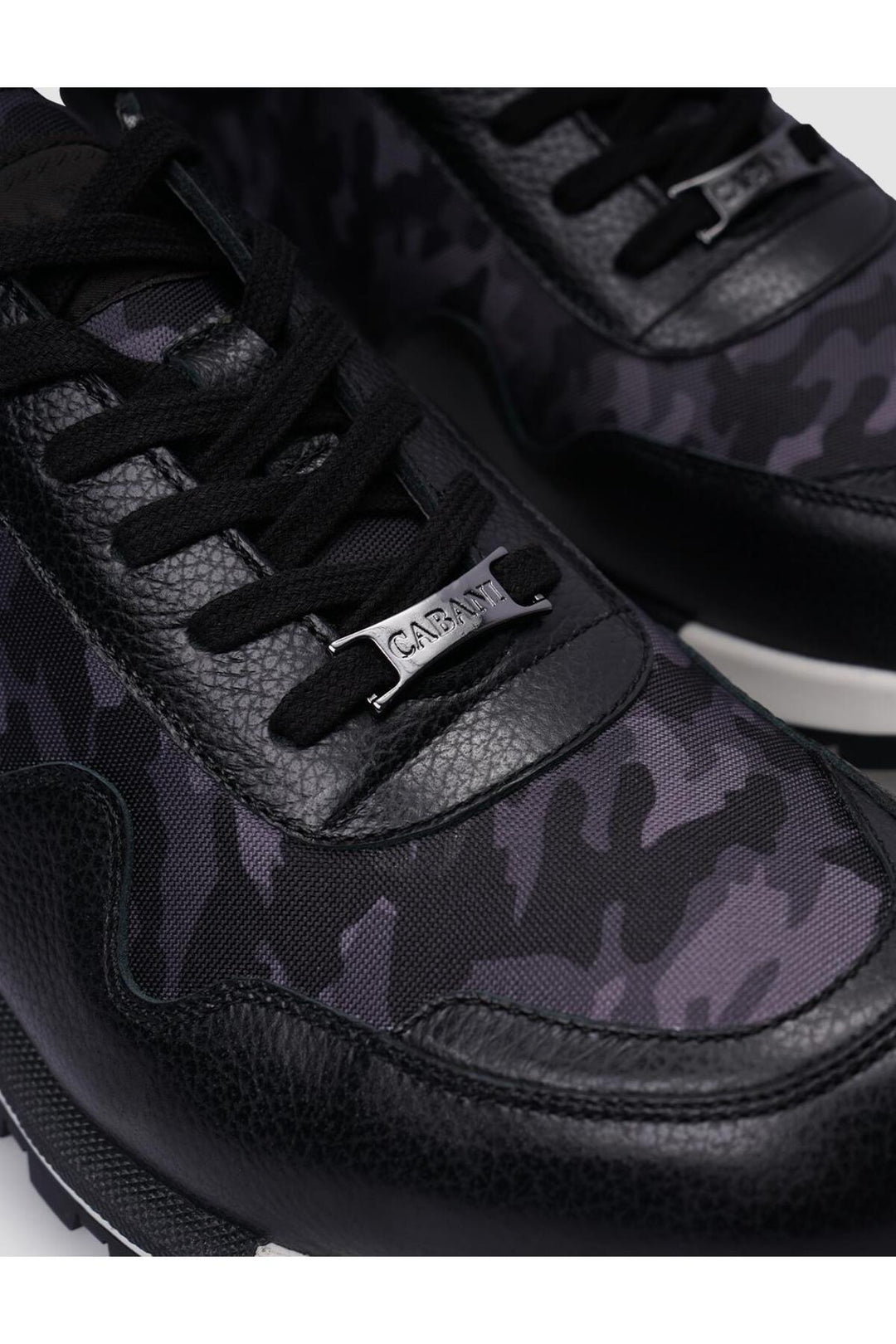 Cabani Shoes %100 Cuir véritable Noir Baskets à lacets à motif camouflage pour homme - Noir