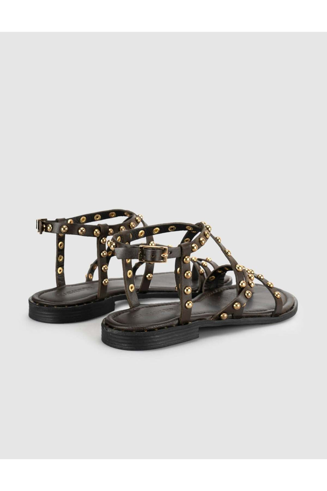 Cabani Shoes Sandales gladiateurs pour femmes en cuir véritable avec détails en pierre café. - Marron