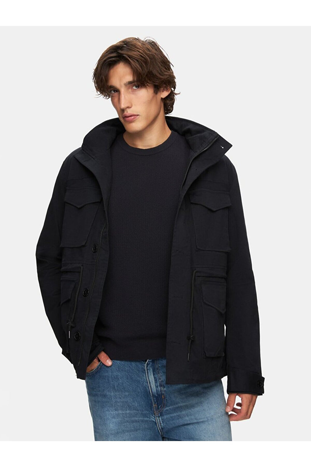 LTB Manteau à capuche uni bleu marine