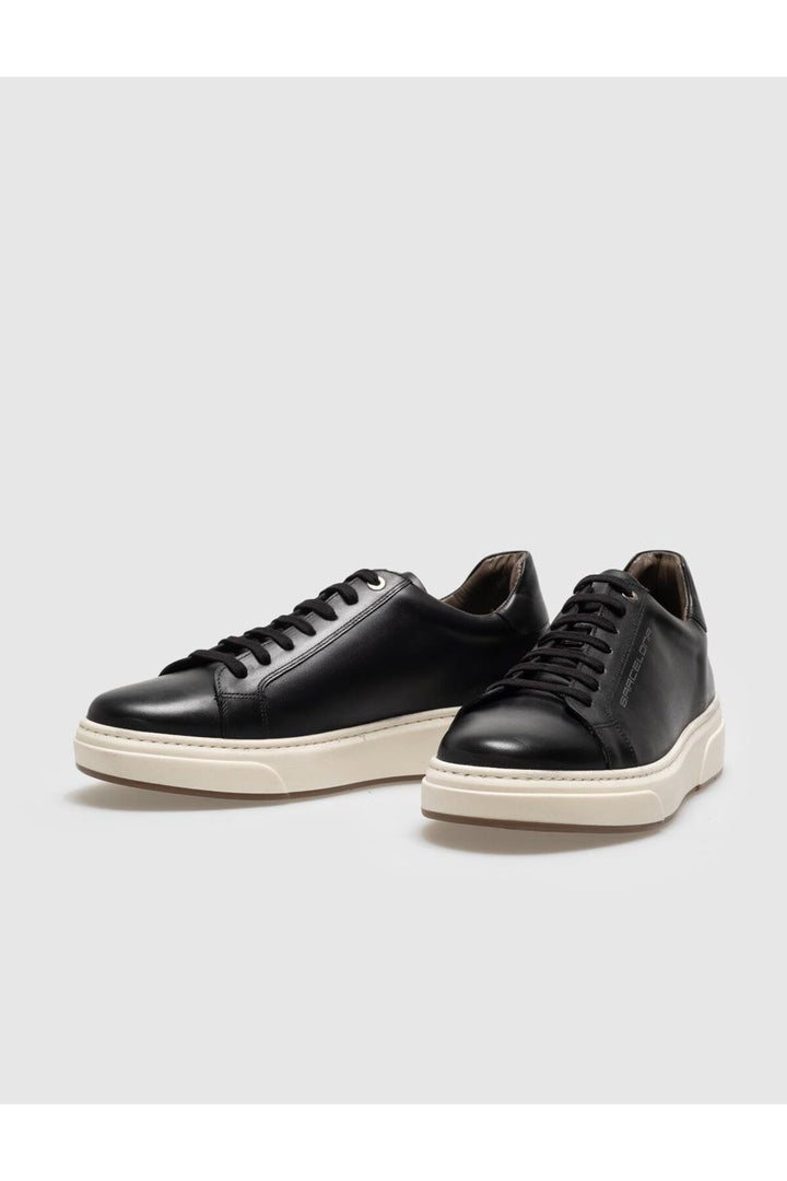 Cabani Shoes Chaussures de sport pour hommes en cuir véritable noires à lacets - Noir