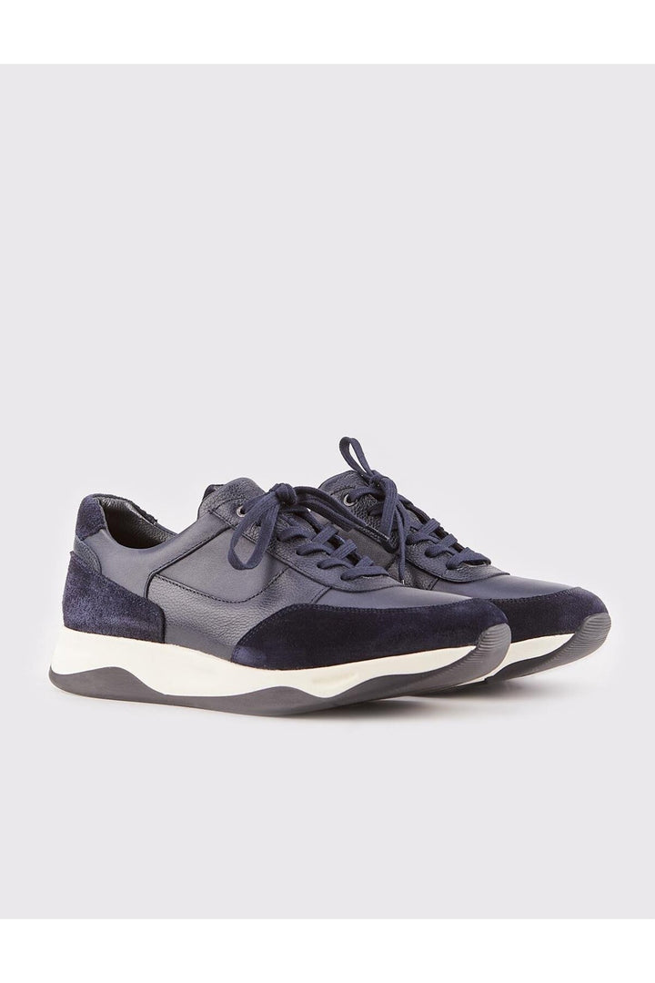Cabani Shoes Chaussures de sport pour hommes en cuir véritable bleu marine avec fourrure et lacets. - Bleu marine