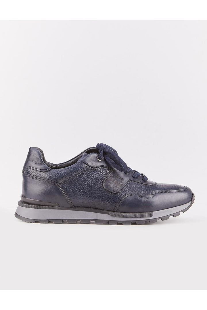 Cabani Shoes Chaussures de sport pour hommes en cuir véritable bleu marine à lacets, design spécial. - Bleu marine
