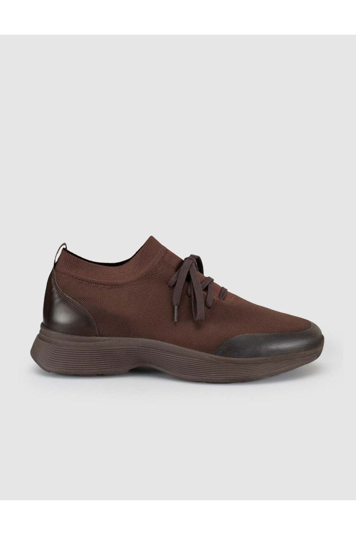 Cabani Shoes Castello Café Tricot & Cuir de Vache Véritable Baskets pour Hommes - Marron