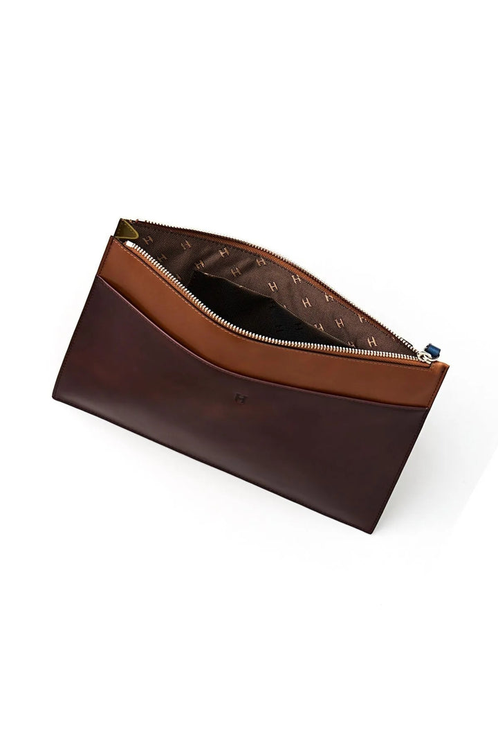 helmbrook Sac porte-documents en cuir véritable pour femme avec fermeture à glissière RFID Protégé Beverly Tan Coffee