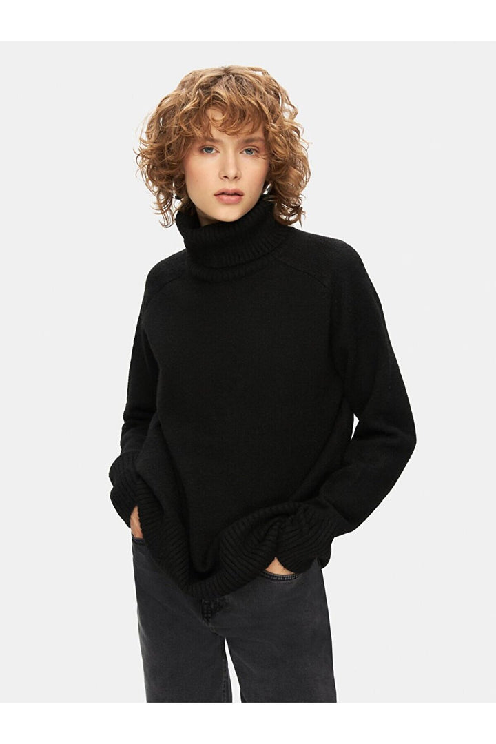 LTB Pull noir à manches longues et col roulé