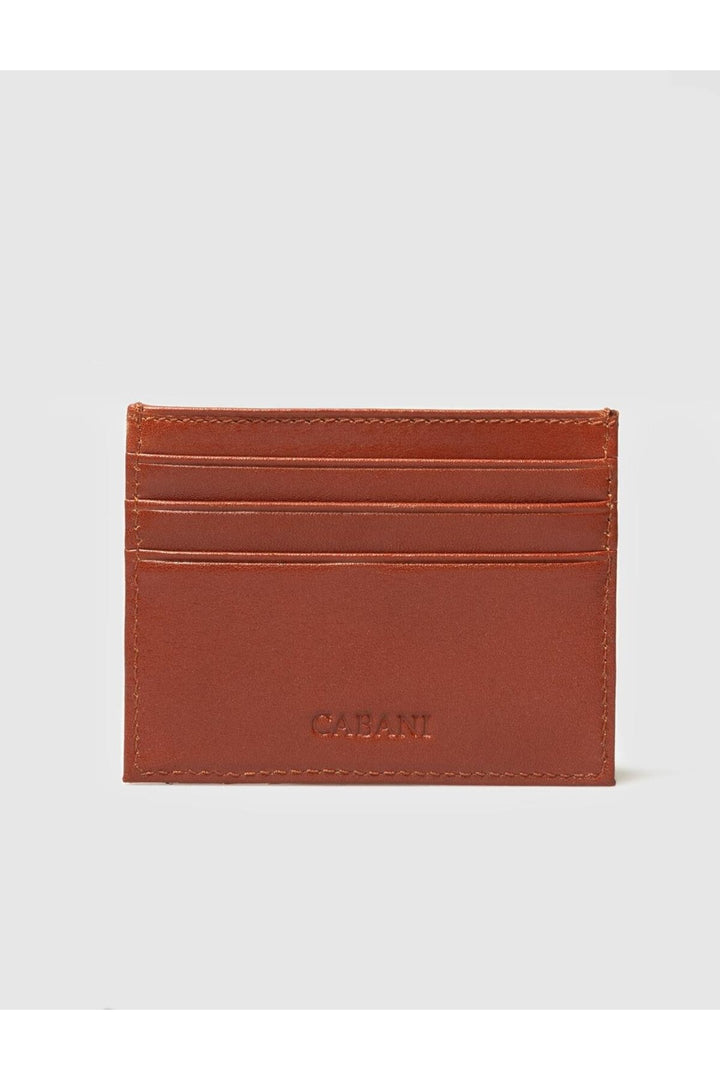 Cabani Shoes Porte-cartes en cuir véritable marron. - Tabac