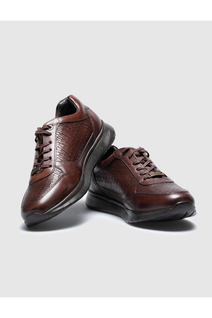 Cabani Shoes Chaussures de sport pour hommes en cuir véritable marron à lacets - Marron