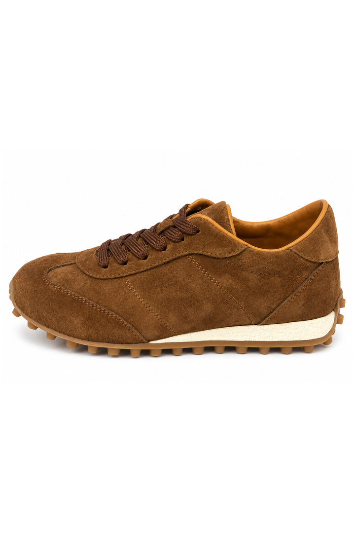 Wavelys VERONA Botte en cuir suédé véritable marron avec intérieur en fourrure, chaude, flexible, semelle en caoutchouc douce et confortable pour femmes. - Tabac