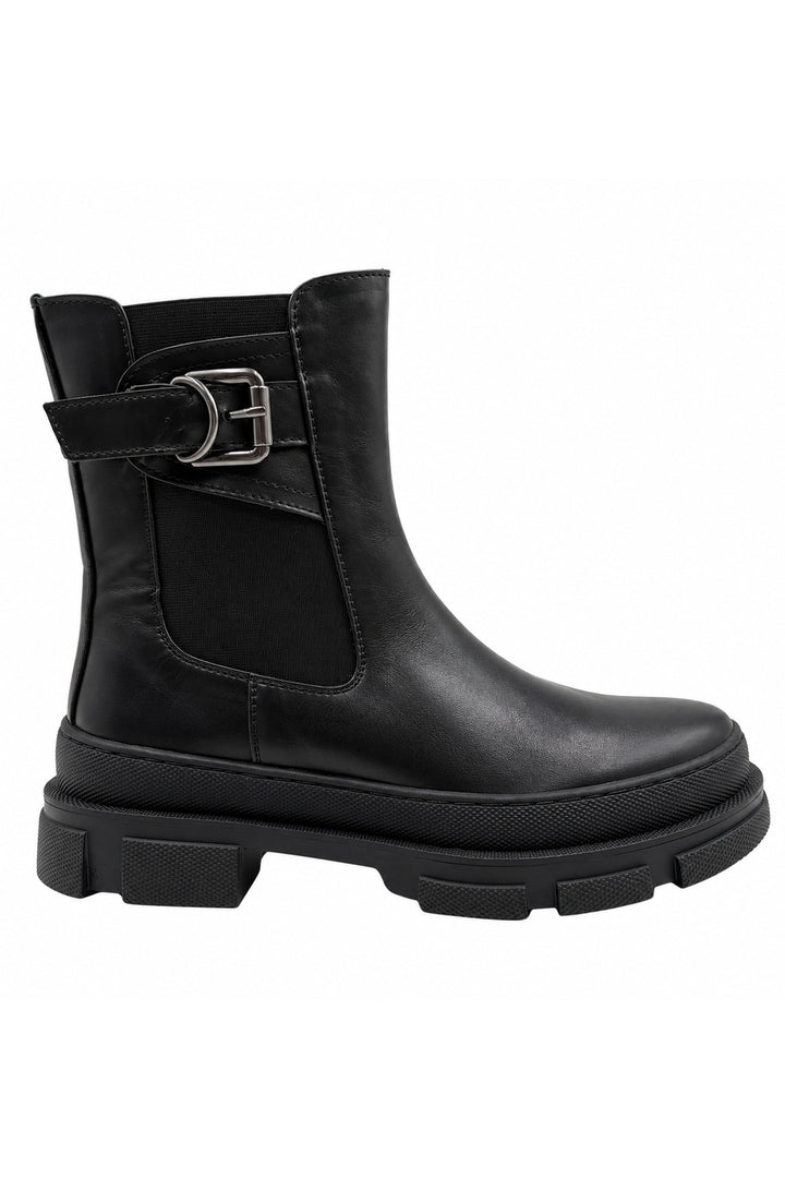 Wavelys BOTTE ATHENA Bottes pour femmes en cuir véritable noir avec détails en zip et élastique, confortables et chaudes. - Noir
