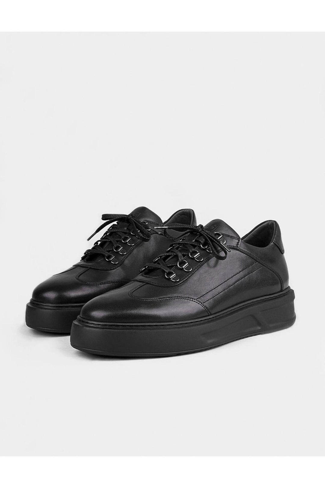 Cabani Shoes Chaussures de sport pour hommes en cuir véritable noir à lacets avec doublure en cuir. - Noir
