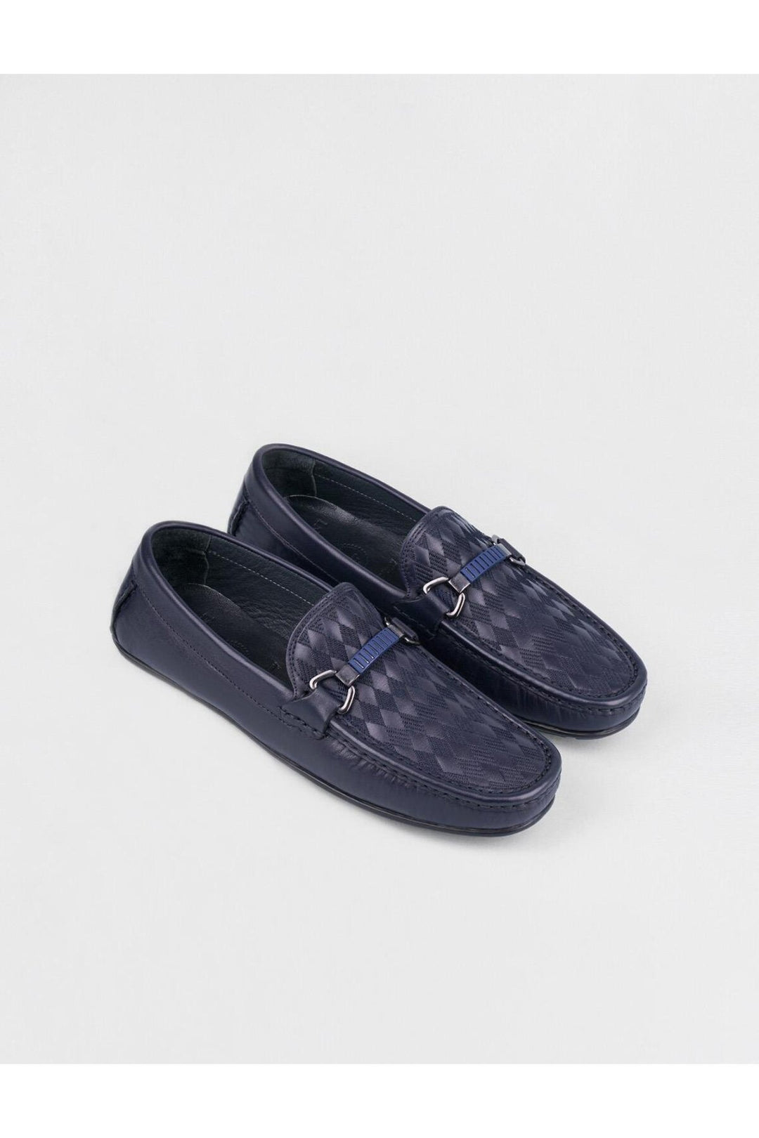 Cabani Shoes Mocassin pour homme en cuir véritable bleu marine avec bande bleue. - Bleu marine
