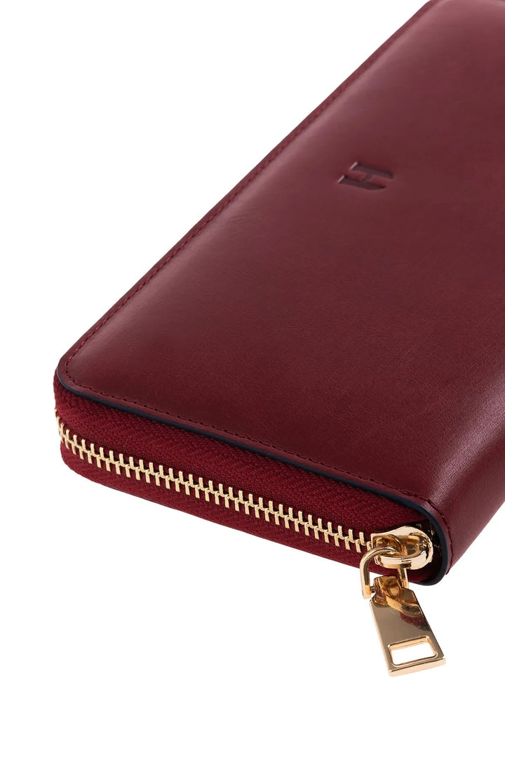 helmbrook Véritable Cuir Femme Grand Portefeuille Zippé RFID Protégé Amelia Bordeaux Bleu Marine