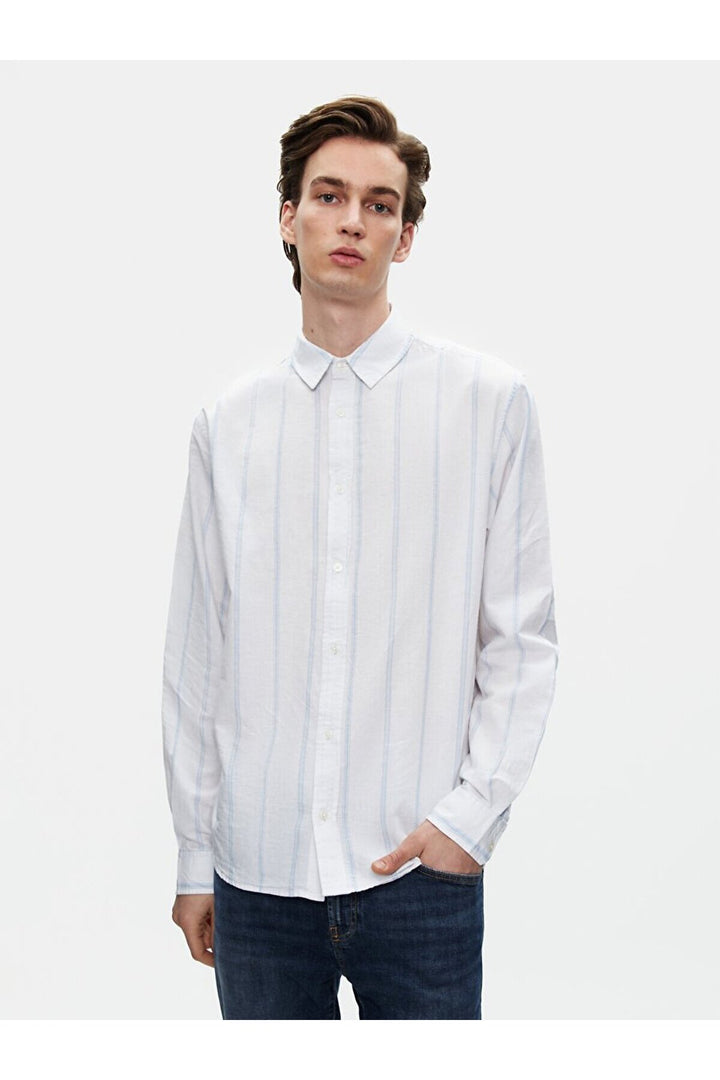 LTB Chemise bleue à manches longues et rayures décontractées