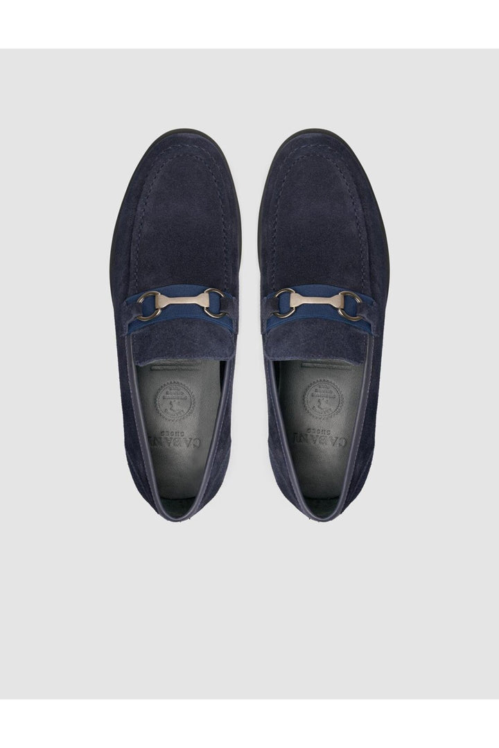 Cabani Shoes Mocassin pour homme en cuir véritable bleu marine avec détail de boucle. - Bleu marine