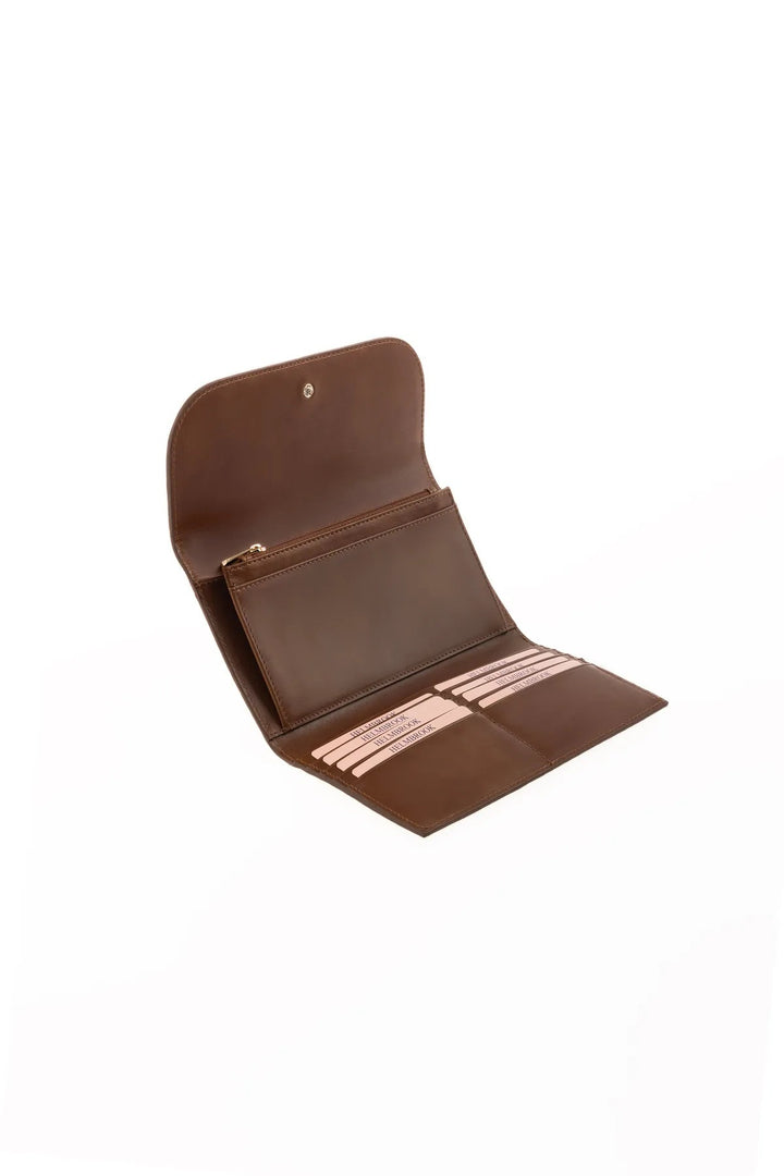 helmbrook Femme Cuir Véritable Grand Portefeuille Fermeture Éclair RFID Protégé Charlotte Tan