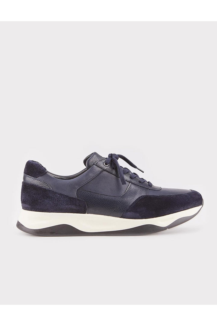 Cabani Shoes Chaussures de sport pour hommes en cuir véritable bleu marine avec fourrure et lacets. - Bleu marine