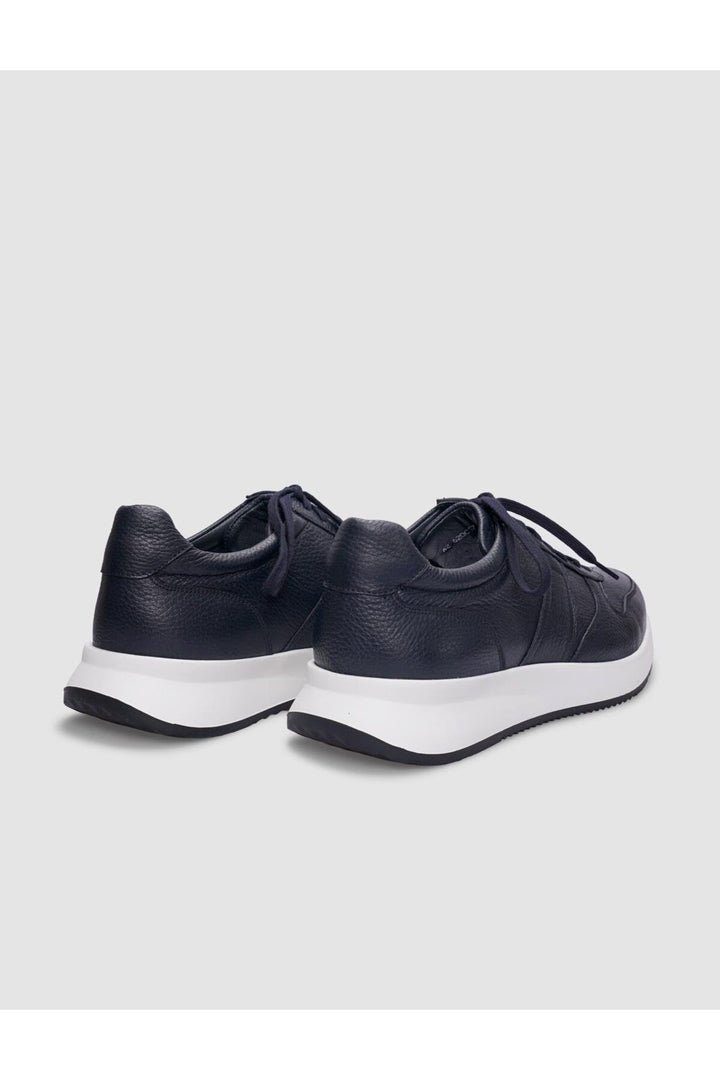 Cabani Shoes Chaussures de sport pour hommes en cuir véritable bleu marine à lacets - Bleu marine