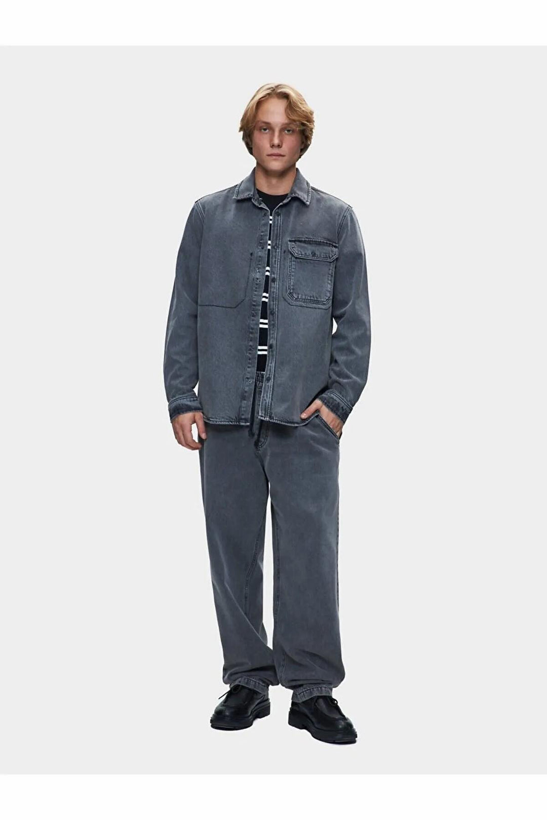 LTB Chemise en jean pour homme Aıdan Neıko Wash - Gris
