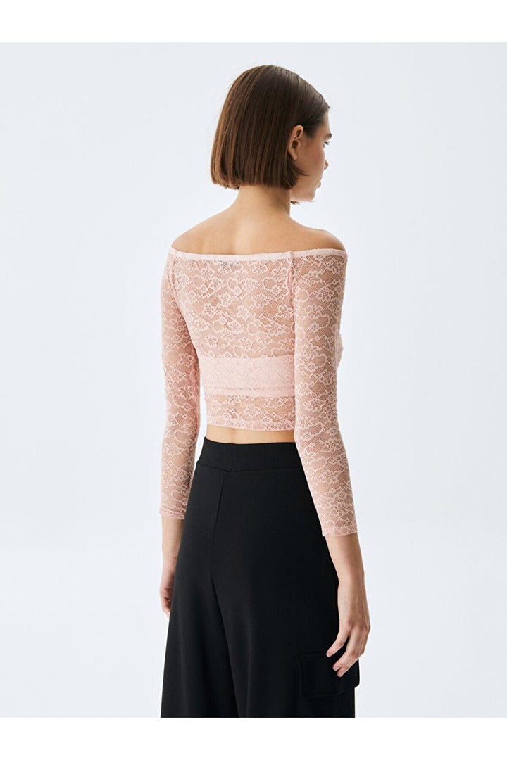 LTB Sweat-shirt rose à épaules ouvertes en dentelle Ball