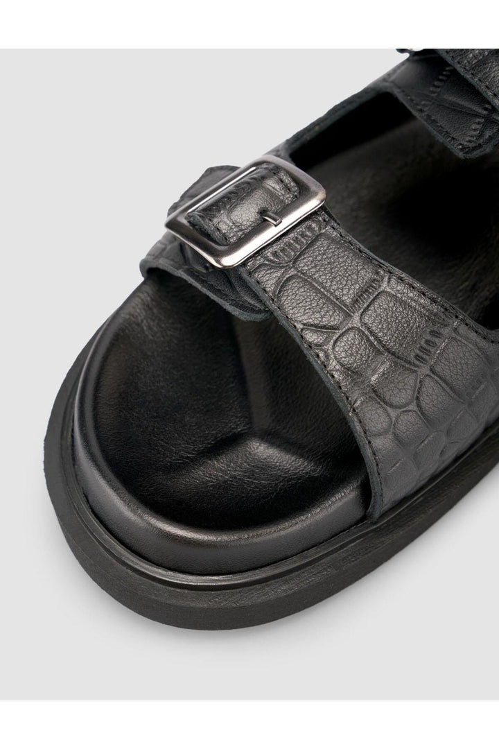Cabani Shoes %100 Cuir Véritable Sandale Homme Noir Motif Croco - Multicolore