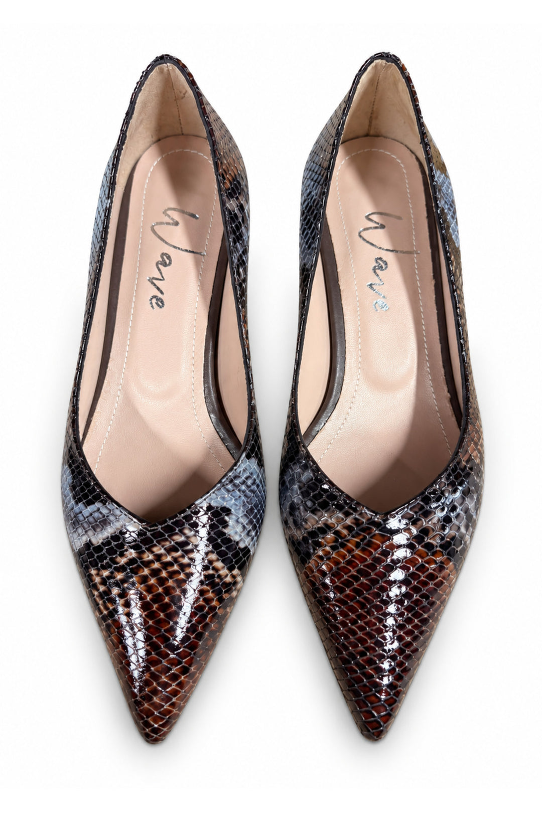 Wavelys Escarpins à talons aiguilles kitten en cuir véritable à motif serpent, avec bout pointu et élégant. - Multicolore