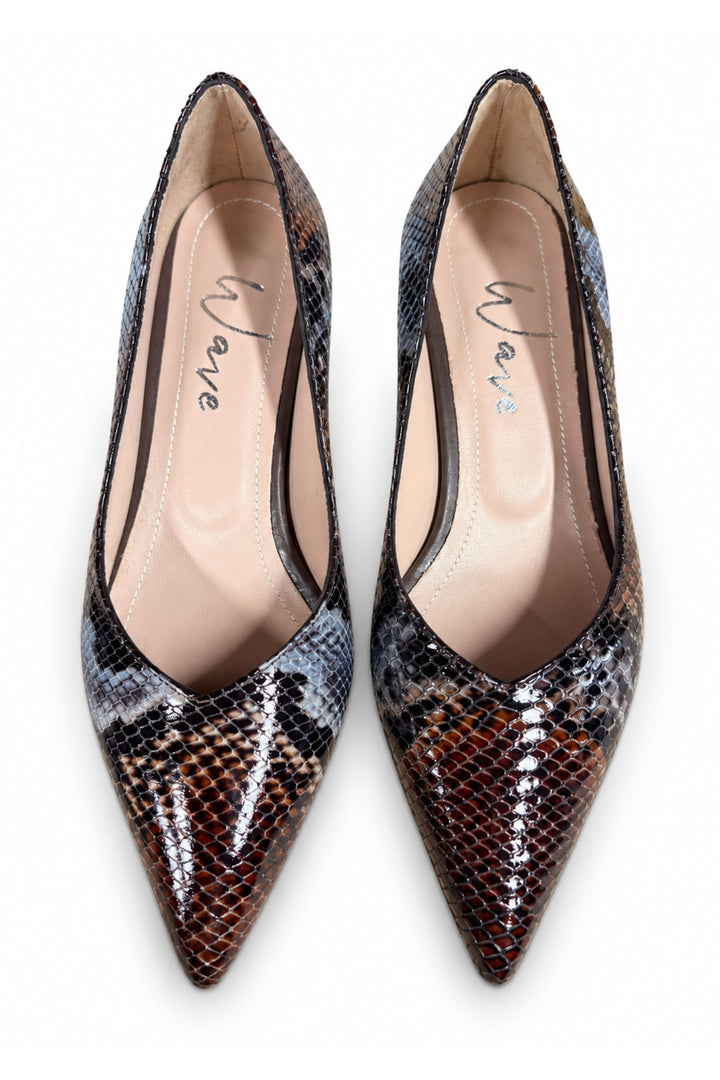 Wavelys Escarpins à talons aiguilles kitten en cuir véritable à motif serpent, avec bout pointu et élégant. - Multicolore