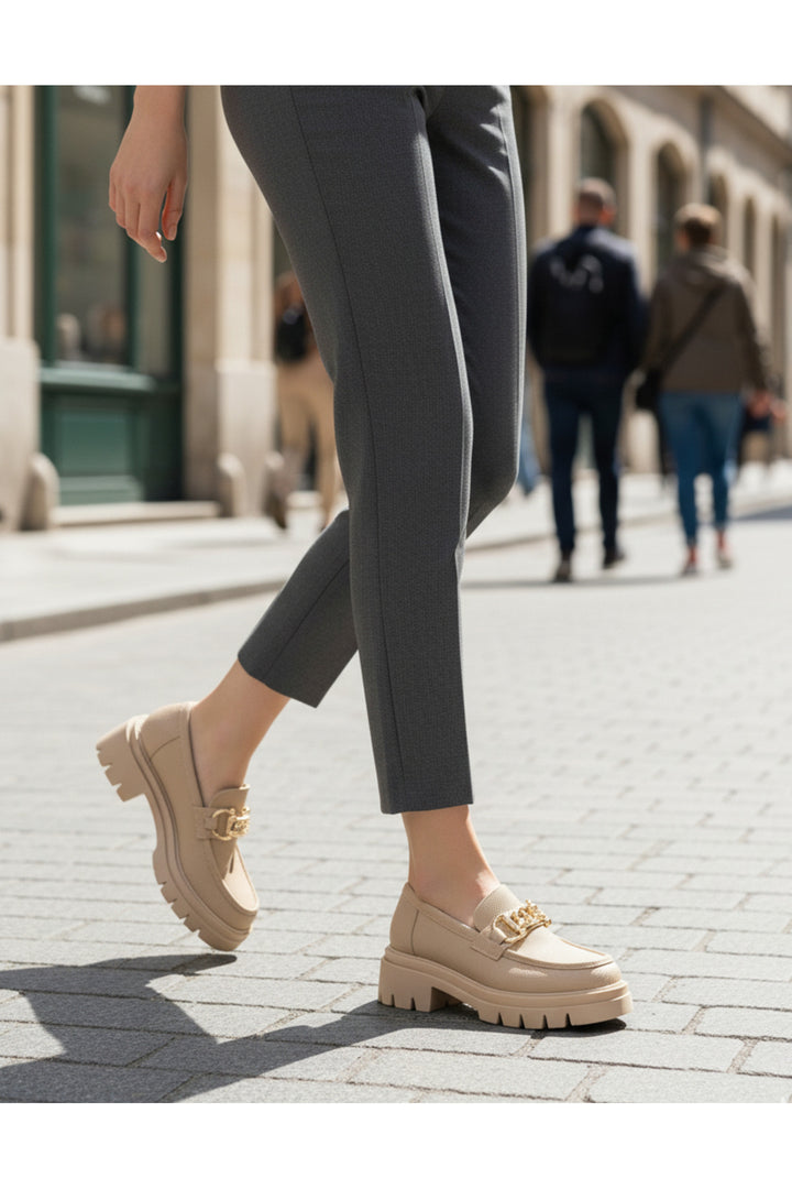 Wavelys Venya Beige Mocassins en Cuir Véritable pour Femmes - Beige