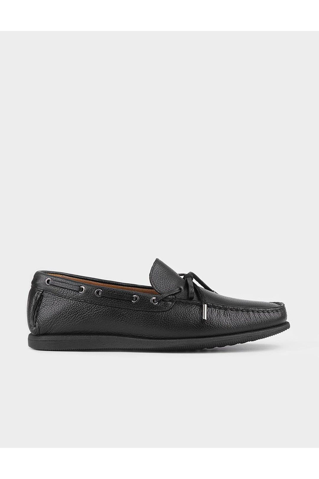Cabani Shoes Linala Chaussures bateau décontractées noires en cuir véritable avec détails en lacets pour hommes - Noir