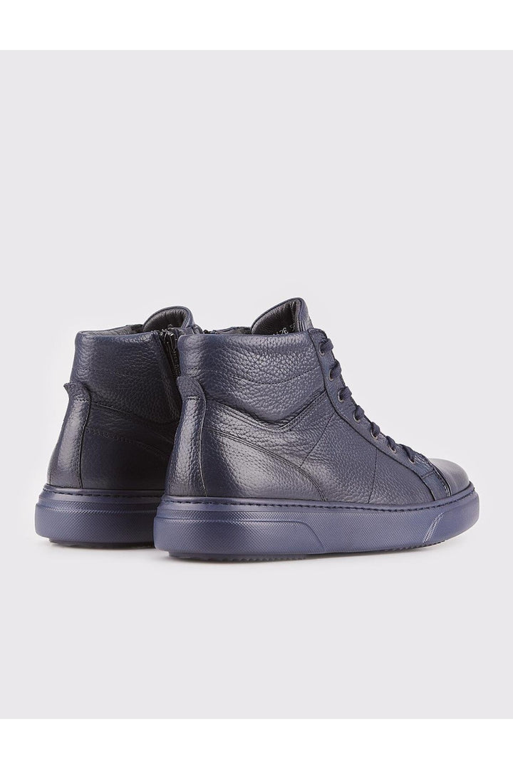 Cabani Shoes Bottines pour hommes en cuir véritable bleu marine avec lacets et fermeture éclair. - Bleu marine