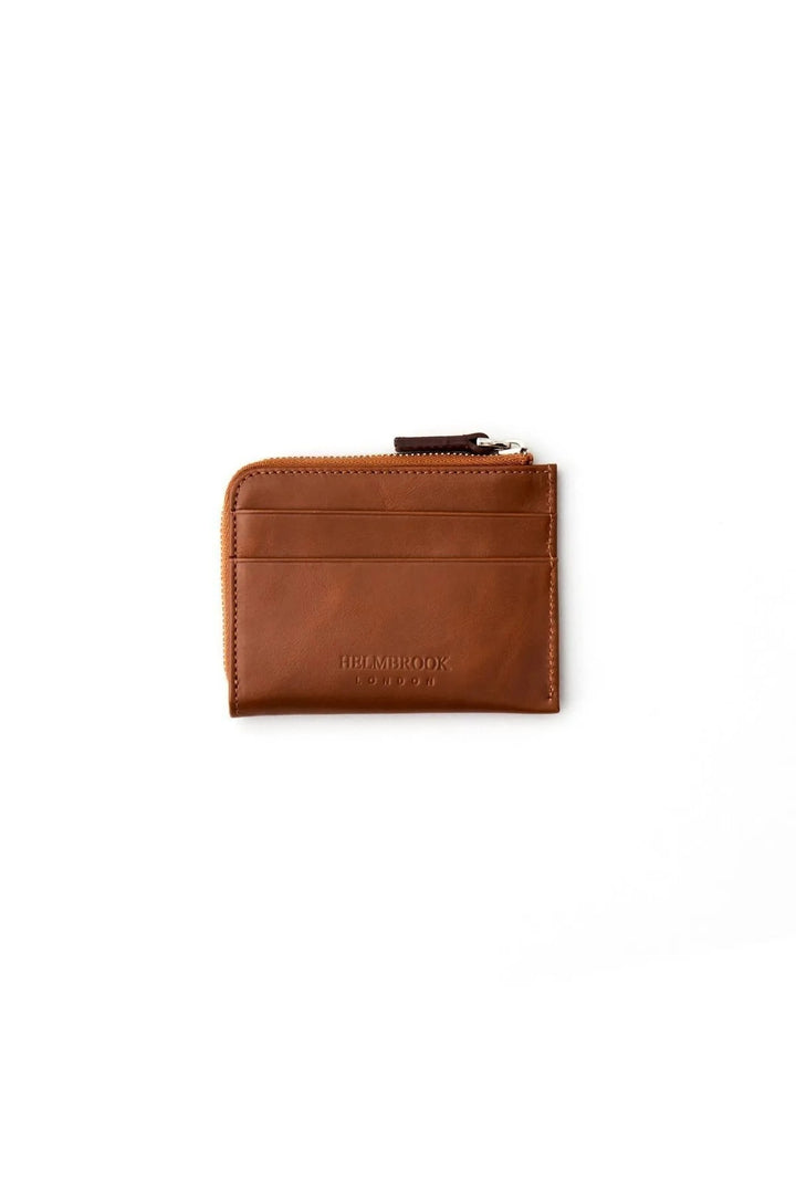 helmbrook Porte-cartes zippé en cuir véritable pour homme avec protection RFID Seward Tan