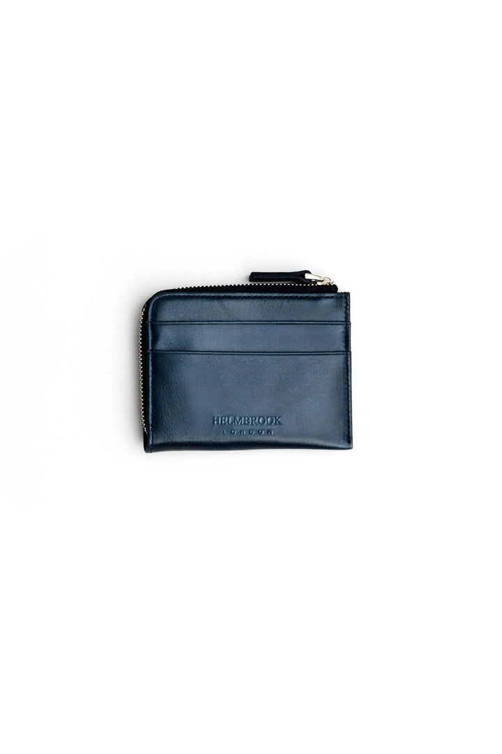 Helmbrook Porte-cartes zippé en cuir véritable pour homme avec protection RFID Seward Navy Blue