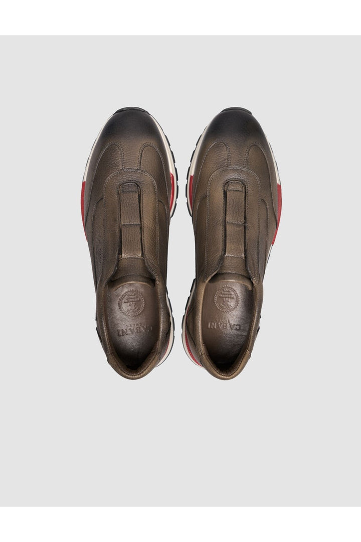 Cabani Shoes Chaussures de sport pour hommes en cuir véritable à semelle rouge. - Marron
